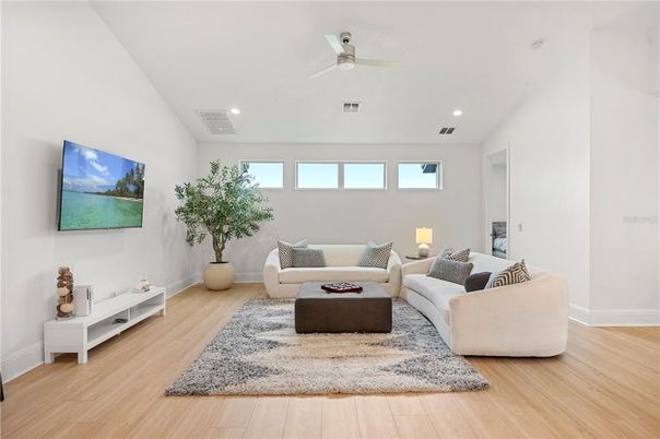 Interior, Living room, Recessed Lighting, Wood Texture Flooring