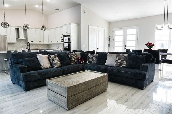 Dining room, Interior, Kitchen, Living room, Pendant Lights, Recessed Lighting, Stainless Steel Appliances, Wood Texture Flooring