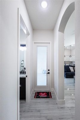 Bathroom, Interior, Marble, Recessed Lighting, Wood Texture Flooring