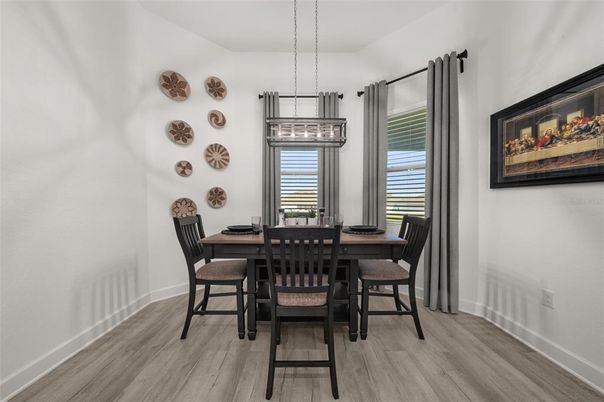 Dining room, Interior, Pendant Lights, Wood Texture Flooring