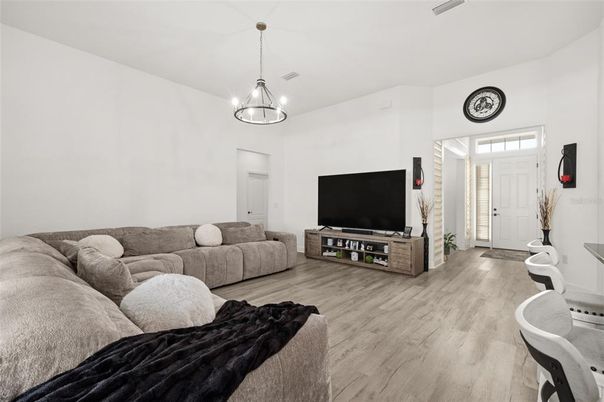 Interior, Living room, Pendant Lights, Wood Texture Flooring