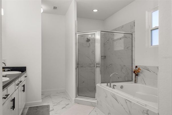Bathroom, Glass Shower, Interior, Marble, Marble Walls, Recessed Lighting