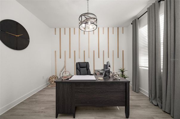 Home Office, Interior, Pendant Lights, Wood Texture Flooring