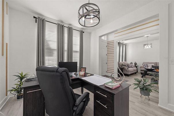 Home Office, Interior, Pendant Lights, Wood Texture Flooring