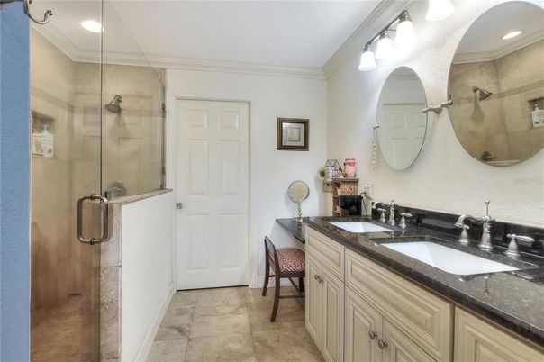 Bathroom, Dual Sink Vanities, Glass Shower, Interior, Recessed Lighting