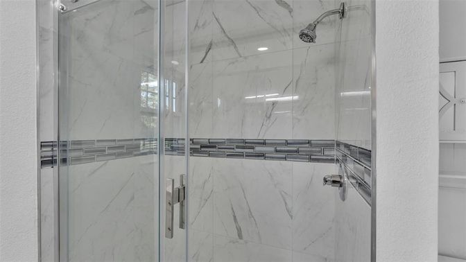 Bathroom, Glass Shower, Interior, Marble Walls