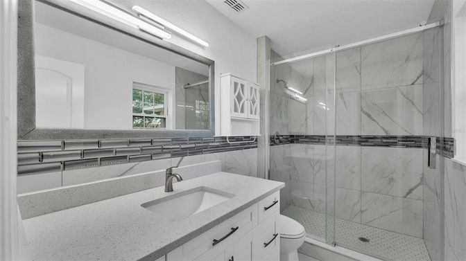 Bathroom, Glass Shower, Interior, Marble Walls