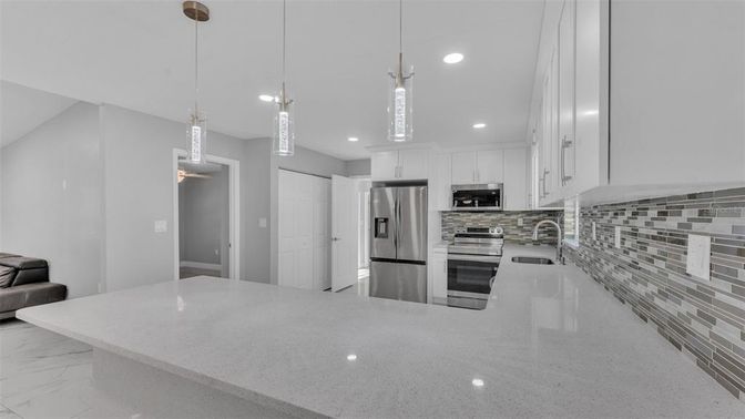 Interior, Kitchen, Pendant Lights, Recessed Lighting, Stainless Steel Appliances