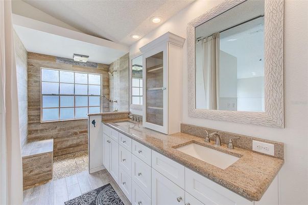 Bathroom, Dual Sink Vanities, Glass Shower, Interior, Recessed Lighting