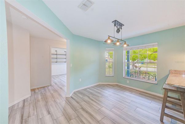 Empty room, Interior, Pendant Lights, Wood Texture Flooring