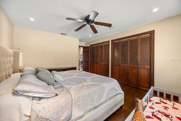 Bedroom, Interior, Recessed Lighting, Wood Texture Flooring
