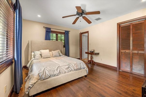 Bedroom, Interior, Recessed Lighting, Wood Texture Flooring