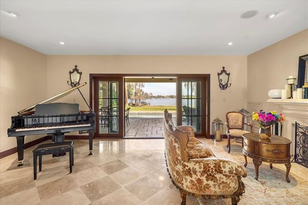 Fireplace, Interior, Piano, Recessed Lighting, Water
