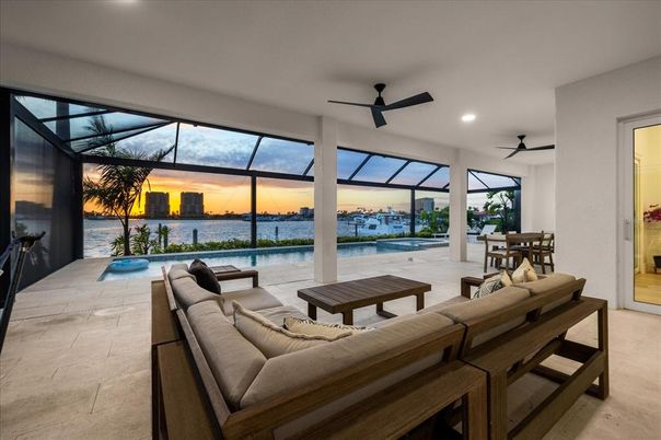 Dining room, Glass Ceilings, Interior, Living room, Recessed Lighting, Sun Room, Water