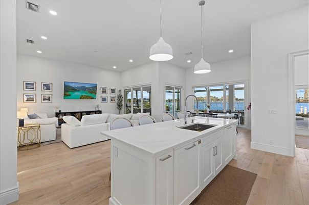 Interior, Kitchen, Living room, Pendant Lights, Recessed Lighting, Wood Texture Flooring