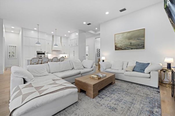 Interior, Kitchen, Living room, Pendant Lights, Recessed Lighting, Stainless Steel Appliances, Wood Texture Flooring