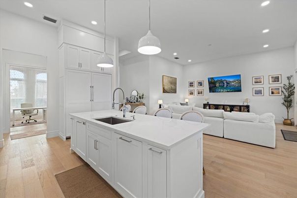 Interior, Kitchen, Living room, Pendant Lights, Recessed Lighting, Wood Texture Flooring