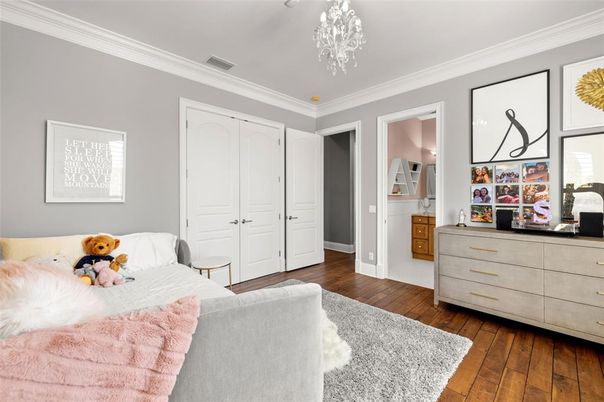 Bedroom, Interior, Pendant Lights, Wood Texture Flooring