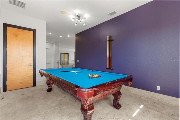 Billiard Table, Game Room, Interior, Recessed Lighting