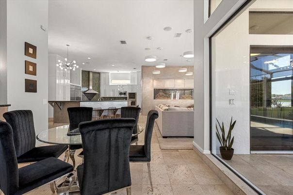 Dining room, Interior, Kitchen, Living room, Pendant Lights, Recessed Lighting, Stainless Steel Appliances