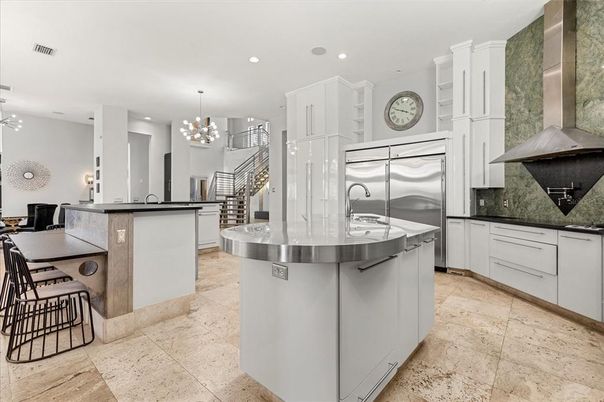 Chandelier, Interior, Kitchen, Pendant Lights, Recessed Lighting, Stainless Steel Appliances