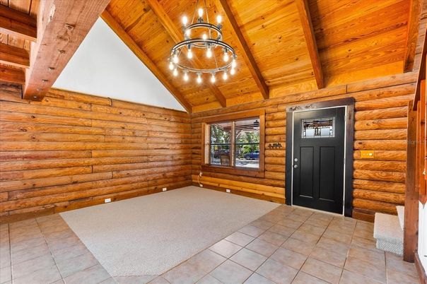 Chandelier, Empty room, Interior, Wooden Beams, Wooden Ceilings, Wooden Walls