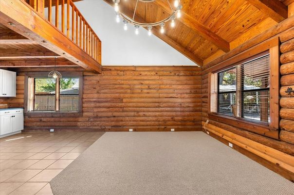 Empty room, Interior, Pendant Lights, Wooden Beams, Wooden Ceilings, Wooden Walls