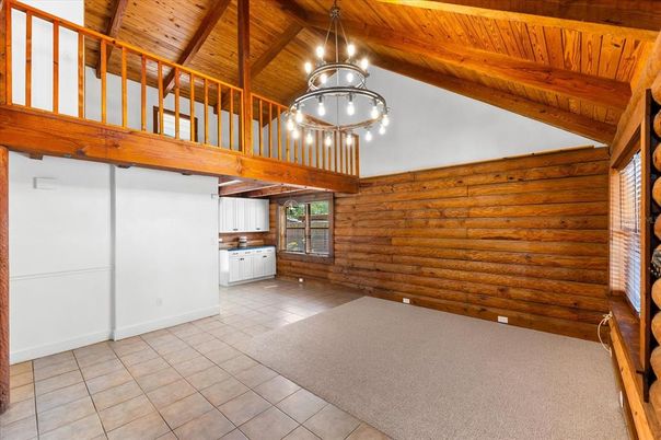 Chandelier, Empty room, Interior, Pendant Lights, Wooden Beams, Wooden Ceilings, Wooden Walls