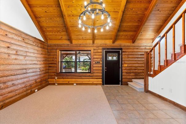Chandelier, Empty room, Interior, Wooden Beams, Wooden Ceilings, Wooden Walls