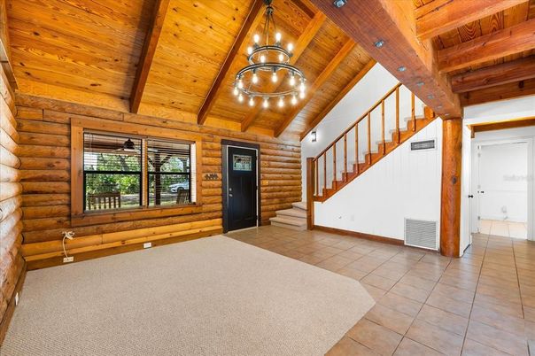 Chandelier, Empty room, Interior, Wooden Beams, Wooden Ceilings, Wooden Walls