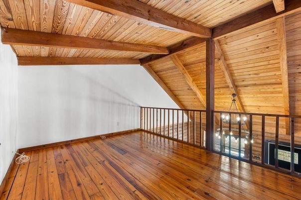 Empty room, Interior, Pendant Lights, Wooden Beams, Wooden Ceilings, Wood Texture Flooring