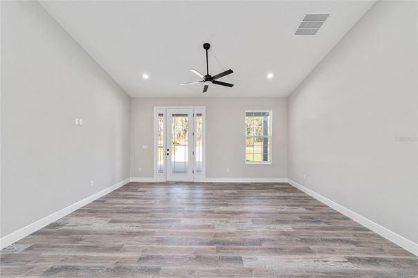 Empty room, Interior, Recessed Lighting, Wood Texture Flooring
