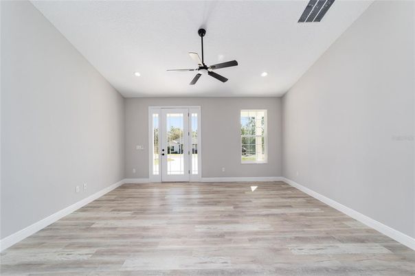 Empty room, Interior, Recessed Lighting, Wood Texture Flooring