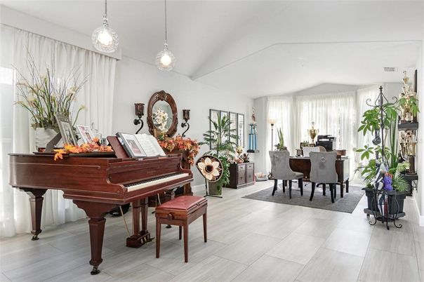 Dining room, Interior, Pendant Lights, Piano