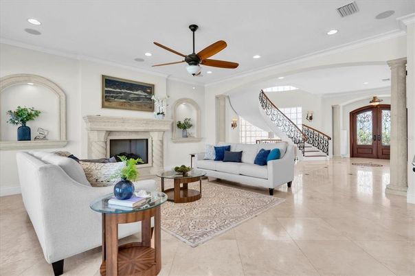 Fireplace, Interior, Living room, Recessed Lighting