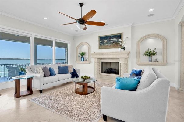 Fireplace, Interior, Living room, Recessed Lighting, Water