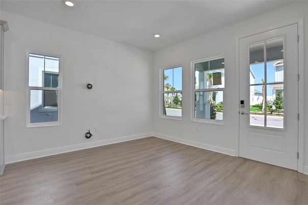 Empty room, Interior, Recessed Lighting, Wood Texture Flooring