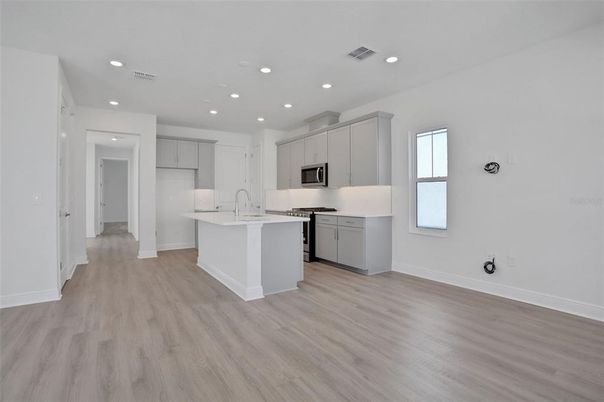 Interior, Kitchen, Recessed Lighting, Wood Texture Flooring