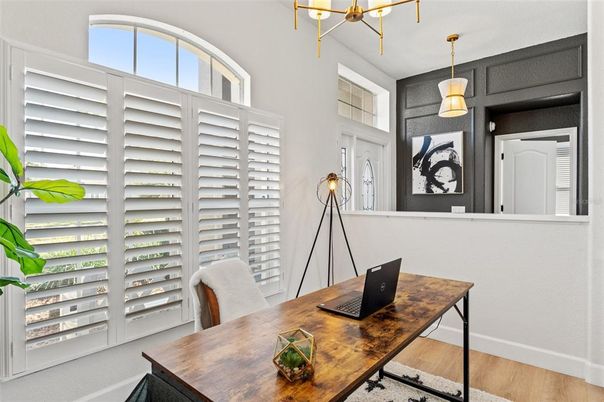 Home Office, Interior, Pendant Lights, Wood Texture Flooring