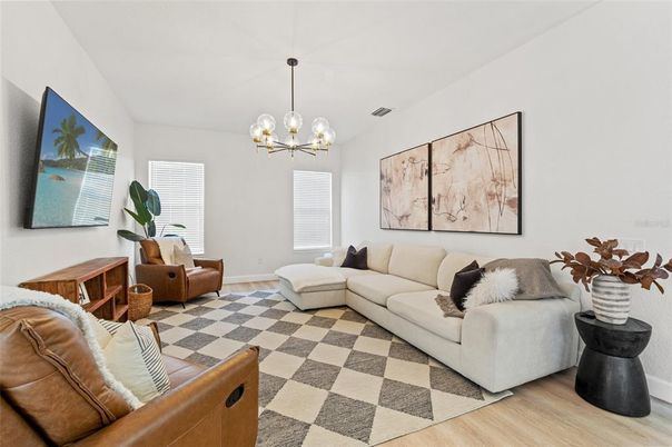 Interior, Living room, Pendant Lights, Wood Texture Flooring