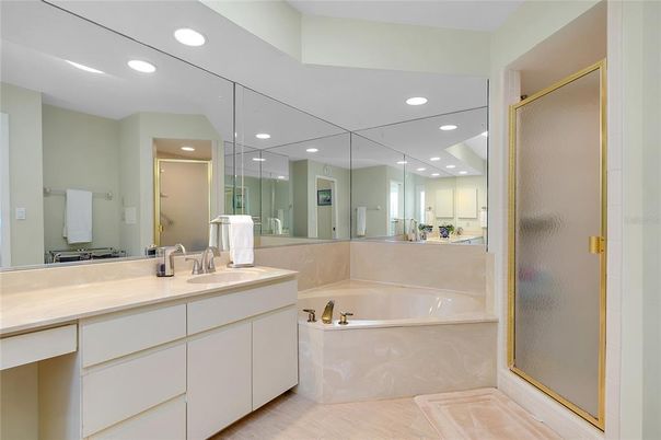 Bathroom, Dual Sink Vanities, Glass Shower, Interior, Recessed Lighting