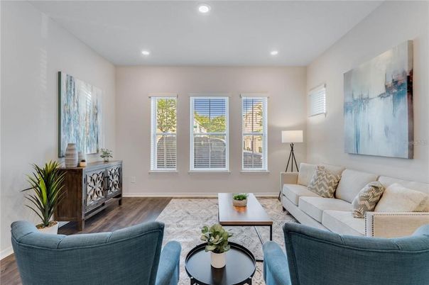 Interior, Living room, Recessed Lighting, Wood Texture Flooring