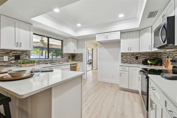 Interior, Kitchen, Recessed Lighting, Wood Texture Flooring