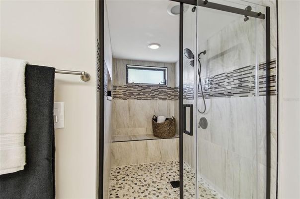 Bathroom, Glass Shower, Interior, Recessed Lighting