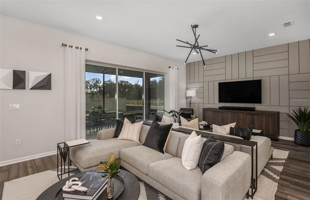 Interior, Living room, Recessed Lighting, Wood Texture Flooring