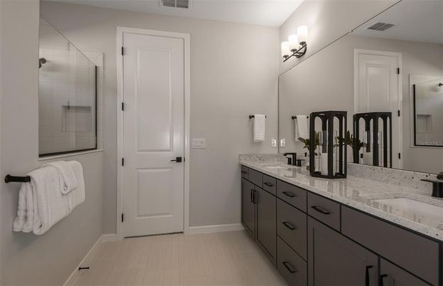 Bathroom, Dual Sink Vanities, Glass Shower, Interior