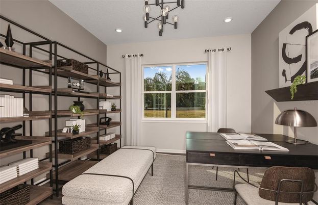 Home Office, Interior, Pendant Lights, Recessed Lighting, Wood Texture Flooring