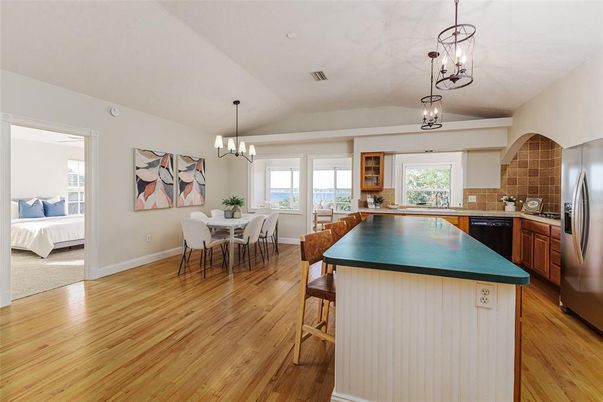 Chandelier, Dining room, Interior, Kitchen, Pendant Lights, Wood Texture Flooring