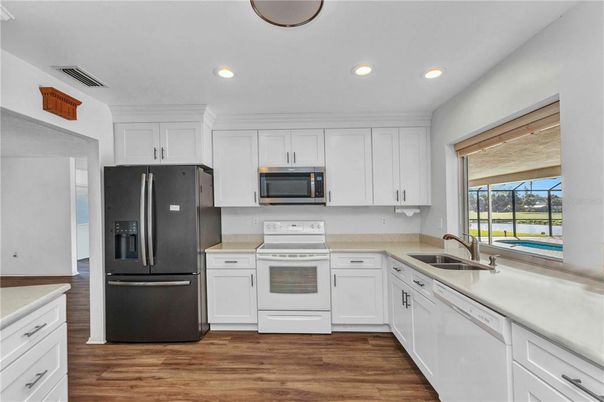 Interior, Kitchen, Recessed Lighting, Wood Texture Flooring