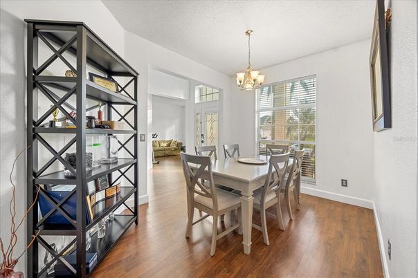 Chandelier, Dining room, Interior, Wood Texture Flooring